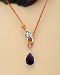 Hänge halsband klassiska tårhalsband Amethystys läder choker unika enkla smycken kvinnor femme homme bijouxpendant