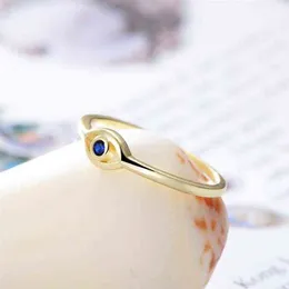 Blue Sapphire CZ Evil Eyes anillo de oro 14k chapado en sólido 925 Joyería de boda de compromiso de mujeres de plata esterlina para regalos3082