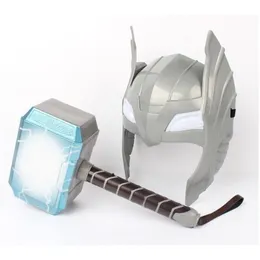 어린이 코스프레 led 빛 빛나는 울리는 헬멧 무기 mjolnir 망치 지진 모델 장난감 의상 파티 어린이 선물 220527