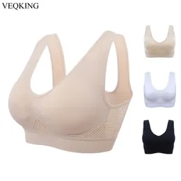 VEQKING SXL XXL Reggiseni sportivi traspiranti Donna Scava fuori Reggiseno sportivo imbottito Top Plus Size Palestra Running Fitness Yoga Top sportivo T200601