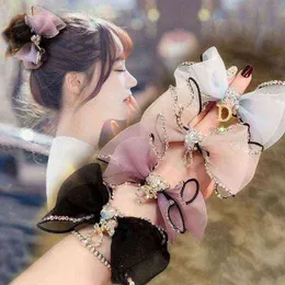 Luxury Shiny Diamond Silk Elastic Hair bands Clips For Women Gold-rimmed Pearl Scrunchie Hair Accessories Lady's Ponytail Holder AA220323