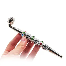 Metal Smoking Pipes Portable Colored Enamel Beaded 3-Skulls Pipe With Cap Easy Cleaning Pipe Smoke Tube Tobacco Herb Cigarette Holder Hitter Bat ZL0918