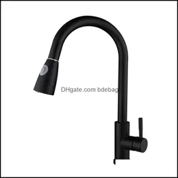 Kitchen Sink Faucets With Pl Down Sprayer Sier Black Stainless Steel Single Hole Handle Mtifunction Rotation Mixer Taps Drop Delivery 2021 F