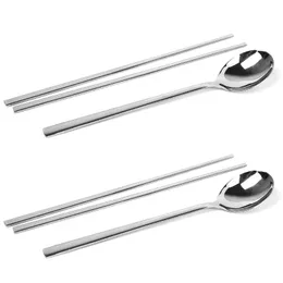 Stepware Sets Korean 2 Paslanmaz Çelik Yemek çubukları Kaşık Sofra Takım Mutfak Tedarik -Flatware