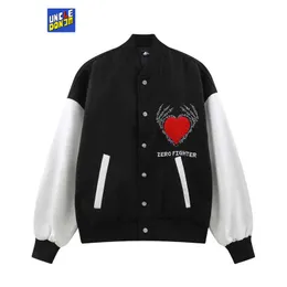 Uncedonjm Skeleton Bomber Jacket män japanska streetwear män färgblock modejacka män retro varsity jacka t220728