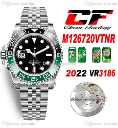 Clean CF GMT VR3186 Automatyczna męska zegarek Sprite Czarna zielona ramka ceramiczna 904L Bransoletka jubilesteelowa lewa ręka ta sama karta seryjna super edycja zegarki Pureteim A1