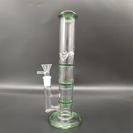 Bong per pipa ad acqua in vetro verde a tre strati da 10 pollici, filtro per narghilè, bicchiere da 14 mm