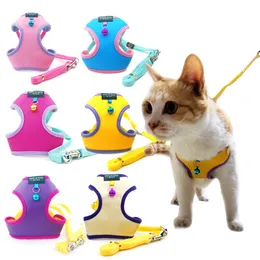 Pet Cat Harness Collars Vest Leash Pet Adjustable Harness with Bell Walking Leash for Kitten Puppy Small Medium Dog Imitated Leather 0707