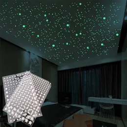 Luminous 3D Stars Dots Stoph Sticker do pokoju dla dzieci sypialnia Dekoracja domu blask w ciemnym księżycu Fluorescencyjne naklejki DIY 220727