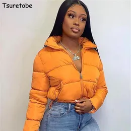 Tsuretobe Winter Clothes Women Puffer Jacket Women Bubble Coat Cropped Bomber Jacket Women Clothing Fashion Outwear Female 201029