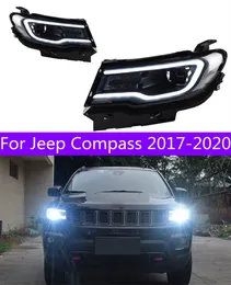 2 datorer bilhuvudljus för Jeep Compass 20 17-20 20 Huvudlampor LED Turn Signal Dayme Lights Angel Eyes Facelift