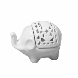 Good Luck Elephant Candle Holder Lucky Tea Light Holder Hollow White Ceramic Figurines Decorative Crafts Wedding Favors
