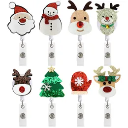 Christmas Decoration Badge Keychain Party Favor Retractable Pull Cartoon ID Badges Holder With Clip Office Supplies