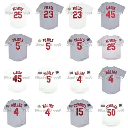 NA85 빈티지 2006 2011 야구 저지 5 Albert Pujols Mark 25 McGWire 15 Jim Edmonds 4 Yadier Molina 50 Adam Wainwright 45 Bob Gibson 23 David