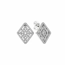 Sparkling CZ Diamond Pave Pendientes de botón geométricos 925 Joyas de diseño de boda para mujer de plata esterlina Caja de regalo original para pendientes de Pandora