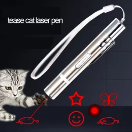 USB-laddningsprojektion Tease-Cats Toy Pen Multi-Pattern UV Violet Tease Cat Stick Red Green Light Projector Pet Toy Kitty Training Tools ZL0758