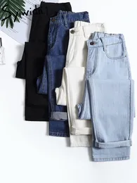 Syiwidii 4-farbige Mom-Jeans für Damen, elastische Taille, hohe Taille, Denim-Hosen, Boyfriend-Jeans für Frauen, gewaschene Baumwolle, modisch, 220813