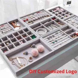 Handmade Diy Jewelry Box Drawer Storage Organizer Gray Soft Velvet Jewellery Earring Necklace Pendant Bracelet Tray 9 Options