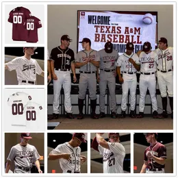 XFLSPCOLLEGE 2022 Ny stil Custom Texas AM Aggies sydd baseballtröja 36 Wyatt Tucker 37 Ty Sexton 41 Jack Hamilton 44 Will Rizzo 45 Robert