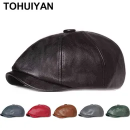 New Women Pu Leather Beret Hat Solid Gatsby Octagonal Hats Retro British Newspaper Boys Hat Men Outdoor Universal Casual Peak Caps J220722