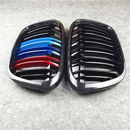 2 PCS Car Front Kidney Grilles Glossy Black Double Slat Hood Grill For B-MW X1 F48 F49 20 16-in New Style Racing Grille