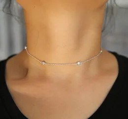 Kedjor toppmode sexiga kvinnor fina 925 sterling silver smycken gåvor bezel ssmall cirkel charm pärlor med små cz choker halsbandschän