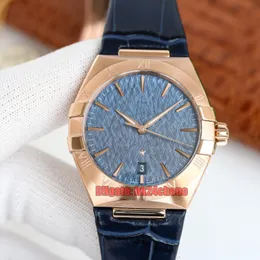 10 stilar högkvalitativa klockor CR Factory 39mm Rose Gold Cal.8801 Automatisk herrklocka 131.53.39.20.03.001 Blue Dial Leather Strap Gents armbandsur