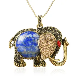 Härlig elefantdjur hängen män halsband natursten runda pärla kristall charm zirkonhängen amulet smycken