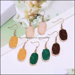 Charm Resin Pink Green Blue Druzy Drusy Designer Earrings Hexagon Oval Charms Fashion Dangle Earring For Women Drop Delive Carshop2006 Dhu6K