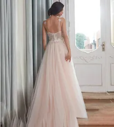 Abito da sposa Boho senza spalline 2022 con abiti da sposa da spiaggia con scollo a V in rilievo floreale sexy Abiti da sposa eleganti senza spalline A Line De Mariage abiti da sposa