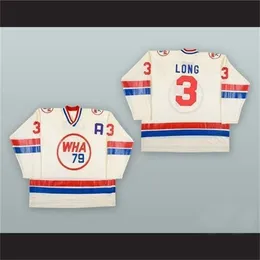 Thr 40Thr tage Uomo WHA 3 Barry Long 1978-79 WHA All Star ricamo Gioco Maglia da hockey bianca personalizzata