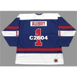 Chen37 Men #1 Serge Aubry Quebec Nordiques 1974 Wha Retro Home Hockey Jersey أو مخصص أي اسم أو رقم رجعية Jersey