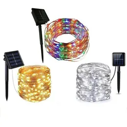 Strängar 6/10m LED Utomhus Solar Lamp String Lights Waterproof 60/100LEDS Fairy Luces Holiday Christmas Wedding Party Garlandled