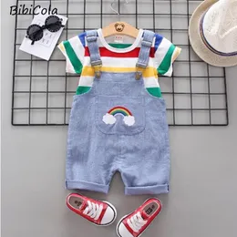 Комплекты одежды Бибикола мальчики для мальчиков летняя одежда рождена Дети для мальчика с коротким рукавом рубашки джинсы крутые джинсовые шорты.