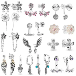 Дизайнерские 925 серебряные серьги-гвоздики женские новые роскошные оригинальные подходят Pandora Circle Flower Feather Pendant Fashion Trend Earrings DIY Ladies Gifts