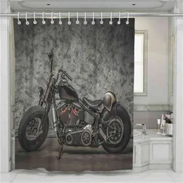 En motorcykel duschgardin badrum vattentätt miljövänligt polyestertyg 3D -tryckgardiner för badrumsdusch med krok 210402