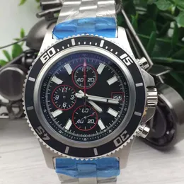 1TOT 1TOT 古いブランド新到着クォーツ クロノグラフ メンズ腕時計スーパーオーシャン A17384 ブラック ダイヤル番号ベゼル プラチナ スケルトン ステンレス 男性腕時計