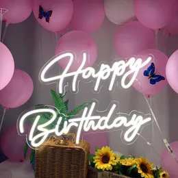 야간 조명 스타일 네온 LED 기호 생일 축하합니다. 파티 플렉스 투명 아크릴 OH 베이비 웨딩 장식 자정