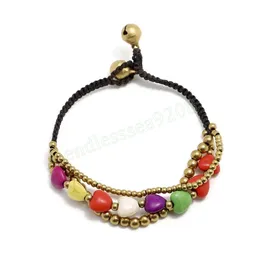 Braccialetti vintage in pietra turchesi a forma di cuore per donna Gioielli con braccialetti in corda intrecciata a mano con perline di rame