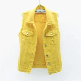 Mulheres de peito de jeans de peito único outono inverno inverno sólido tombo de rotação casual colar bolso de bolso sem mangas jean casaco streetwear fêmea 220812