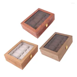 Caixas de assistência caixas de madeira com capa transparente de moda home shop waist bandear hoder organizador 10/6 grades jóias boxwatch Hele