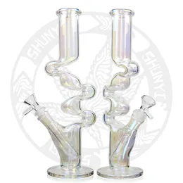 Bong in vetro da 12,5 pollici Dab rig Pipa ad acqua fumo Narghilè stile ZONG Arcobaleno olografico Becher elettrolitico inebriante bong freddi Riciclatore di piattaforme petrolifere Ciotola da 14,4 mm