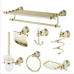 Bath Accessory Set Gold Crystal Bathroom Accessories Brass Polish Finish Wall Mounted Products 84890Bath