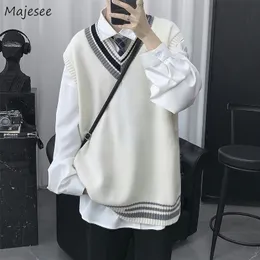 Rozgrotowy sweter kamizelki mężczyzn Patchwork Preppy Style para miękka dzianina wypoczynek Hipster unisex homme rękawów skoczków Allmatch 220817