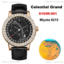جديد 6104R-001 CELESTIAL GRAND COMPLETATION MIYOTA MENS WATCH 8215 AUTOMATION 6104 ROSE GOLD BIG DAIMOND BIZEL STARRY SKY DIAR LEATH