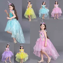 2021 summer cool Polly Princess Dress middle children's Unicorn rainbow length girls' NEW