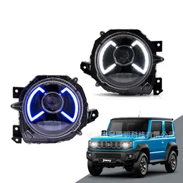 Bil LED -strålkastare Kör dimma bromslampa för Jimny Blue DRL Turn Signal Dynamic Head Lights Montering