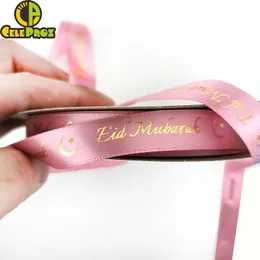 Eid Mubarak Ribbon Impressão personalizada Muçulmana árabe Ramadã Favory Box embrulhando cetim Strip Islâmico Peregrinação Acesso a vestuário