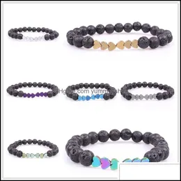 Charm Bracelets Jewelry 8Mm Natural Lava Stone Heart Love Bead Bracelet Diy Volcano Essential Oil Diffuser For Wome Dhi63