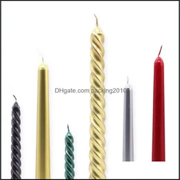 Candles Home Decor Garden Creative Smokeless Long Pole Candle 4 Pcs/Set Taper Spiral Twisted Dinner Table Wax Thread Decoration Drop Deliv